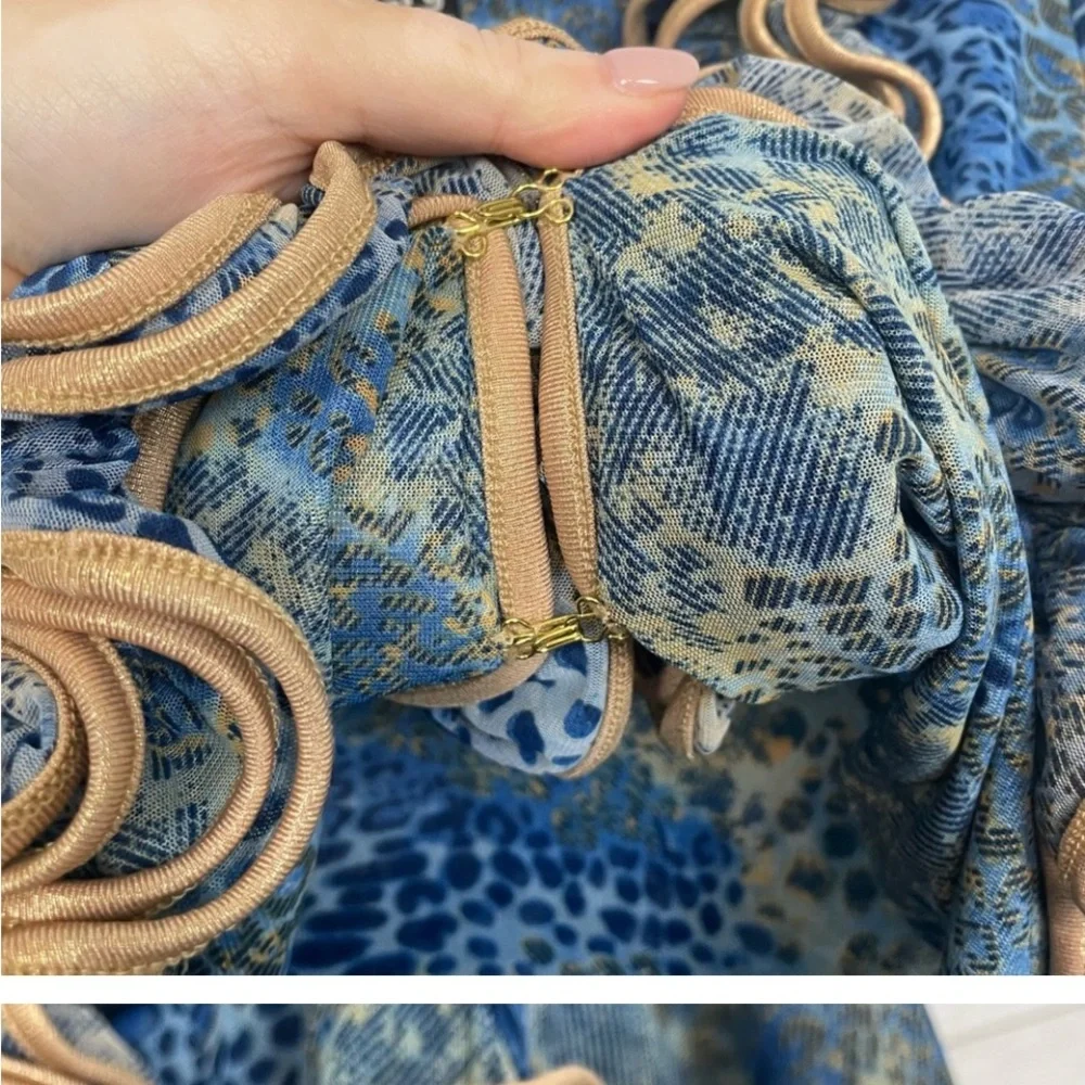 Blue and Gold Animal Print Ruffle Top